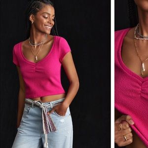 Anthropologie cropped pink top